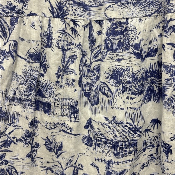 Joie 100% Linen Elastic Back Pull on Tropical Blue White Floral Midi Skirt NWT - Picture 3 of 4